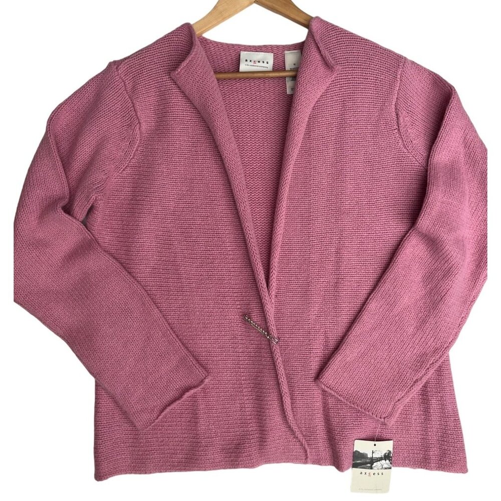 NWT MEDIUM Access Liz Claiborne Rose Pink Open Angora Blend Cardigan Sweater - Picture 1 of 9